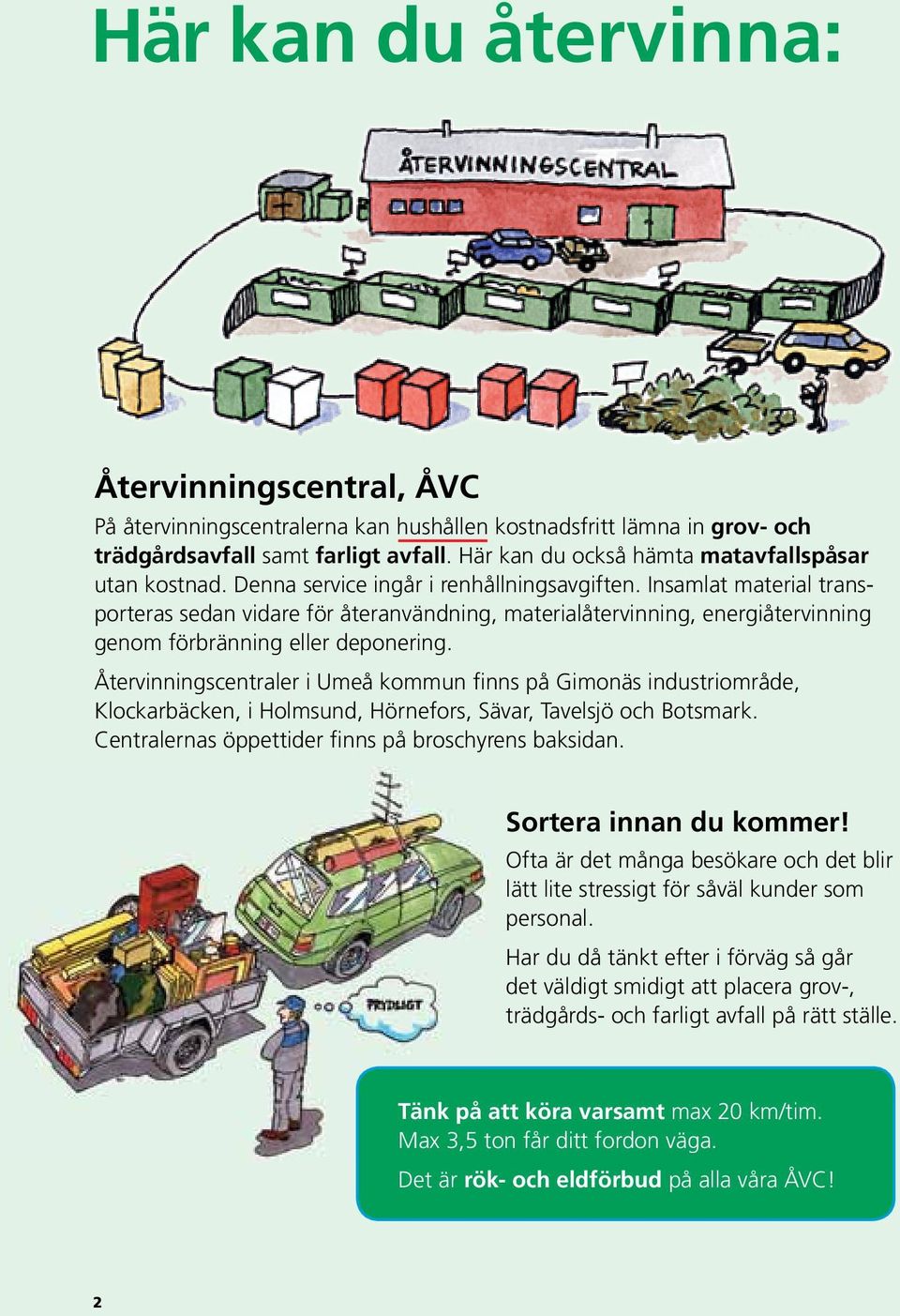 Insamlat material transporteras sedan vidare för återanvändning, materialåtervinning, energiåtervinning genom förbränning eller deponering.