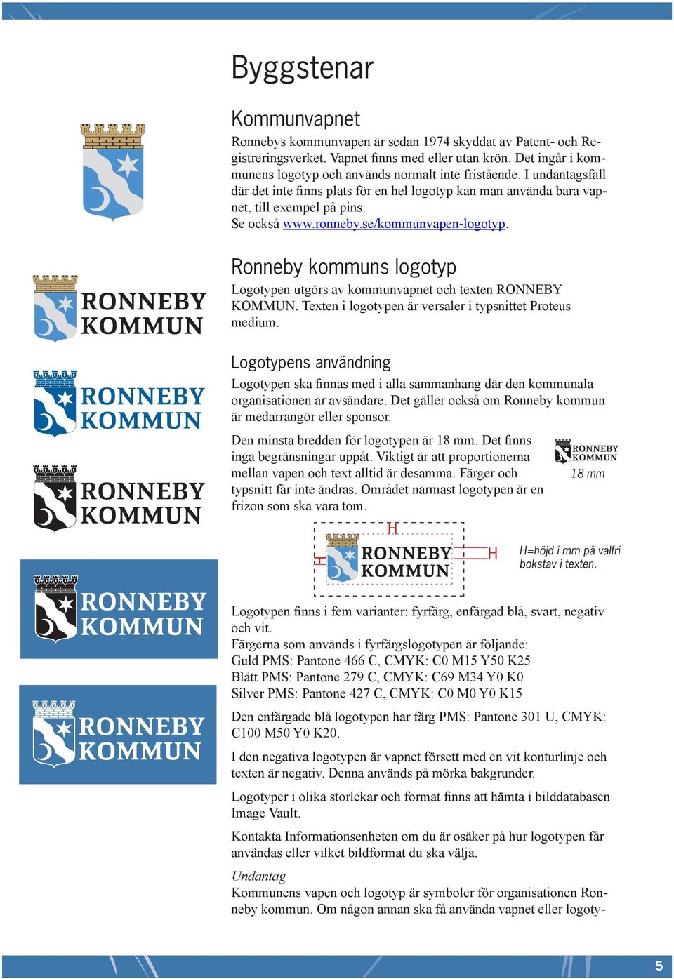 se/kommunvapen-logotyp. Ronneby kommuns logotyp Logotypen utgörs av kommunvapnet och texten RONNEBY KOMMUN. Texten i logotypen är versaler i typsnittet Proteus medium.