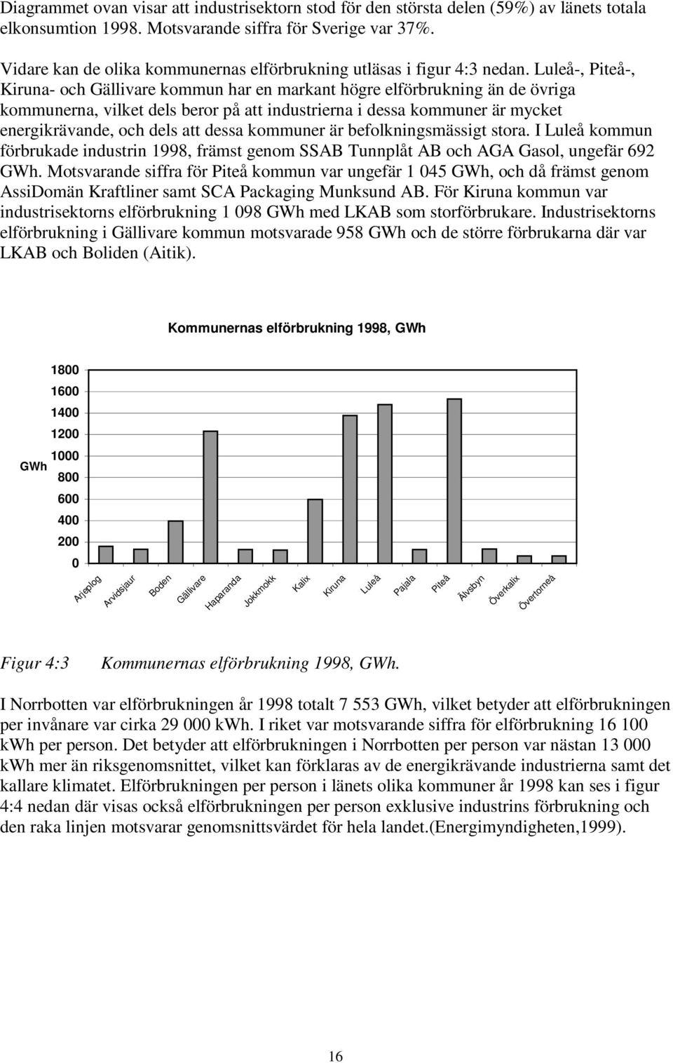 Luleå-, Piteå-, Kiruna- och Gällivare kommun har en markant högre elförbrukning än de övriga kommunerna, vilket dels beror på att industrierna i dessa kommuner är mycket energikrävande, och dels att