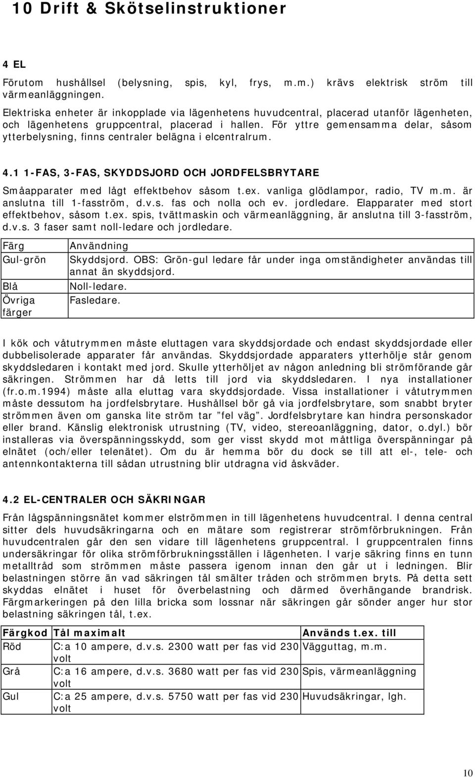 För yttre gemensamma delar, såsom ytterbelysning, finns centraler belägna i elcentralrum. 4.1 1-FAS, 3-FAS, SKYDDSJORD OCH JORDFELSBRYTARE Småapparater med lågt effektbehov såsom t.ex.