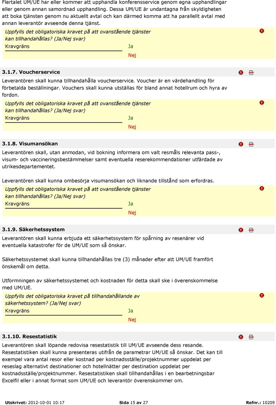 Uppfylls det obligatoriska kravet på att ovanstående tjänster kan tillhandahållas? (/ svar) 3.1.7. Voucherservice Leverantören skall kunna tillhandahålla voucherservice.