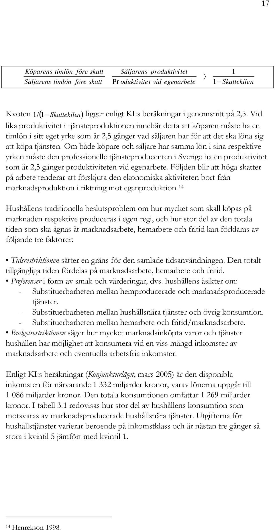 Om både köpare och säljare har samma lön i sina respektive yrken måste den professionelle tjänsteproducenten i Sverige ha en produktivitet som är 2,5 gånger produktiviteten vid egenarbete.