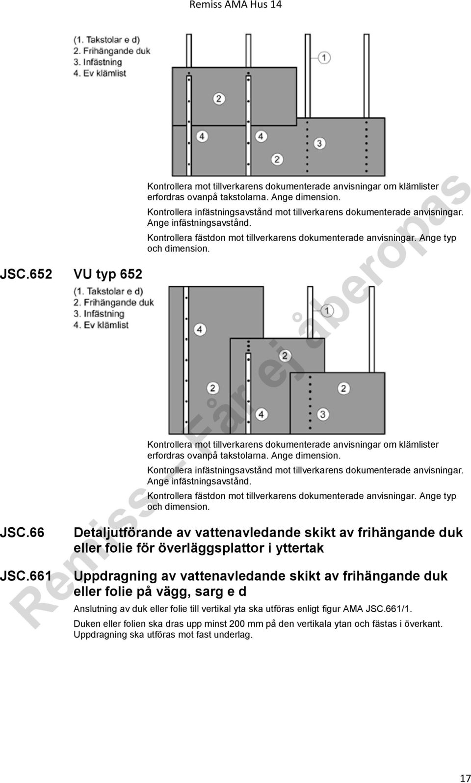 Kontrollera mot tillverkarens dokumenterade anvisningar om klämlister erfordras ovanpå takstolarna. Ange dimension.