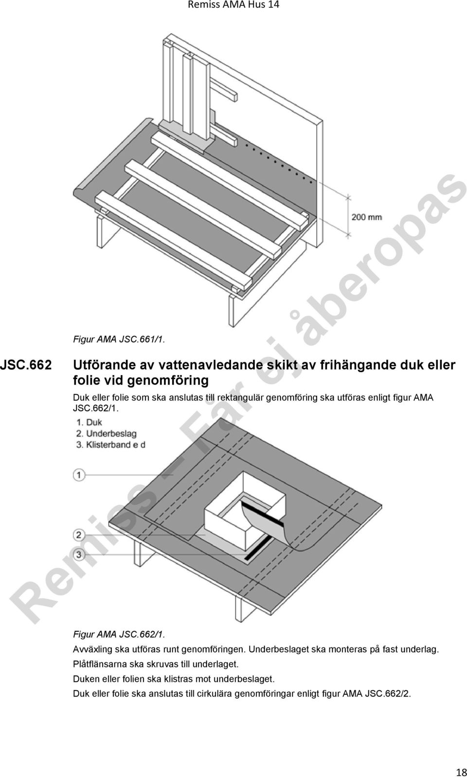 rektangulär genomföring ska utföras enligt figur AMA JSC.662/1. Figur AMA JSC.662/1. Avväxling ska utföras runt genomföringen.