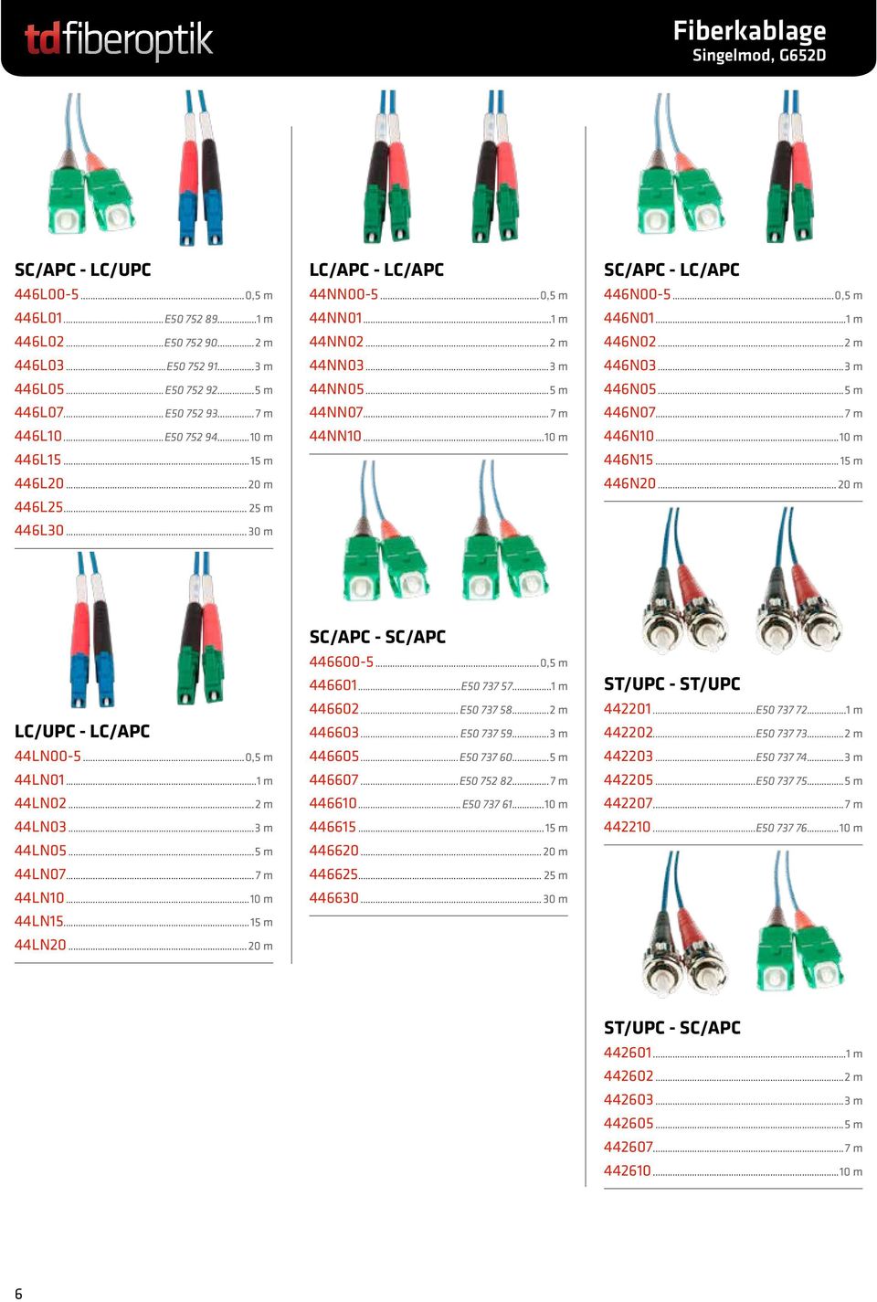 ..10 m SC/APC - LC/APC 446N00-5...0,5 m 446N01...1 m 446N02...2 m 446N03...3 m 446N05...5 m 446N07... 7 m 446N10...10 m 446N15... 15 m 446N20... 20 m LC/UPC - LC/APC 44LN00-5...0,5 m 44LN01.