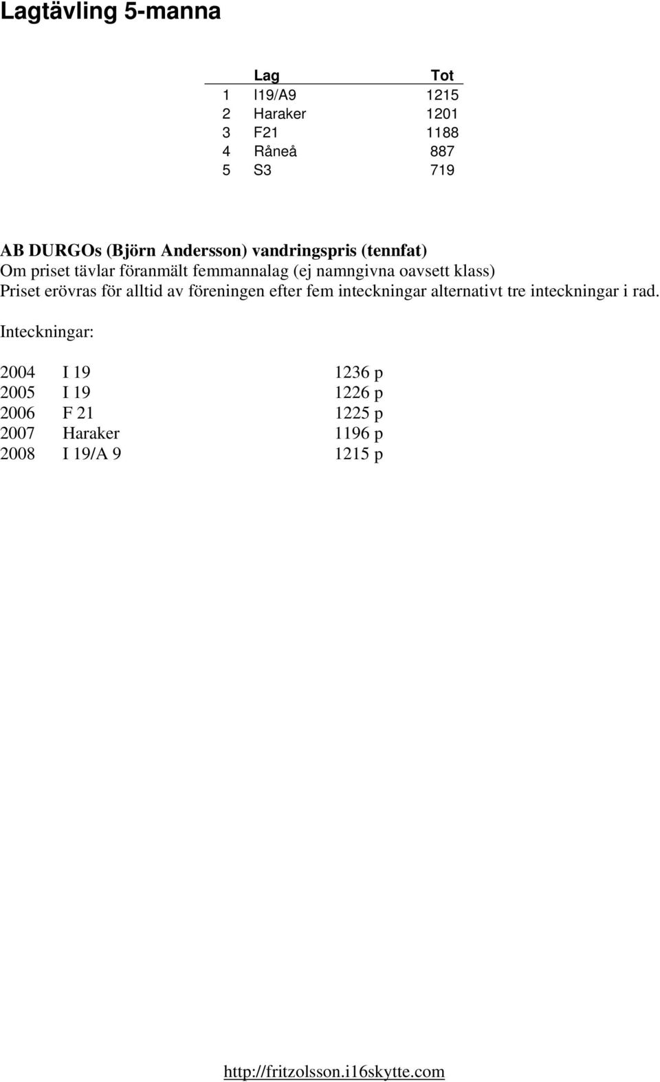 klass) Priset erövras för alltid av föreningen efter fem inteckningar alternativt tre inteckningar i