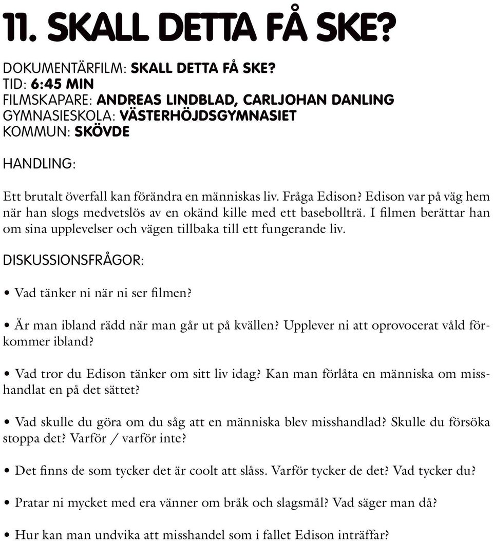 Edison var på väg hem när han slogs medvetslös av en okänd kille med ett basebollträ. I filmen berättar han om sina upplevelser och vägen tillbaka till ett fungerande liv.