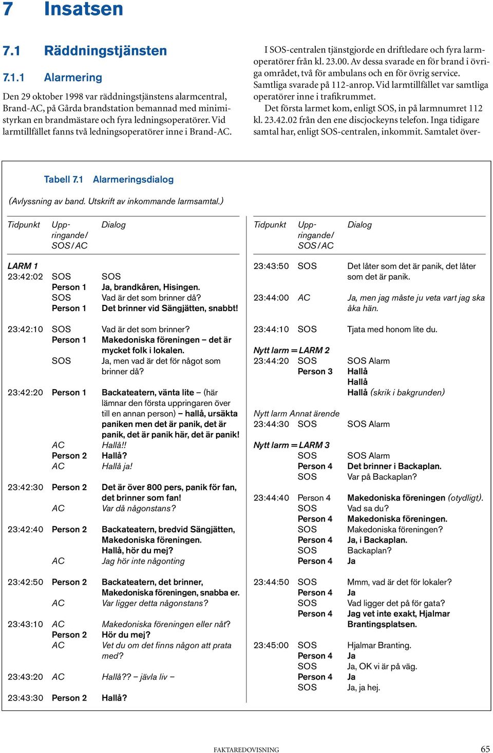 Av dessa svarade en för brand i övriga området, två för ambulans och en för övrig service. Samtliga svarade på 112-anrop. Vid larmtillfället var samtliga operatörer inne i trafikrummet.