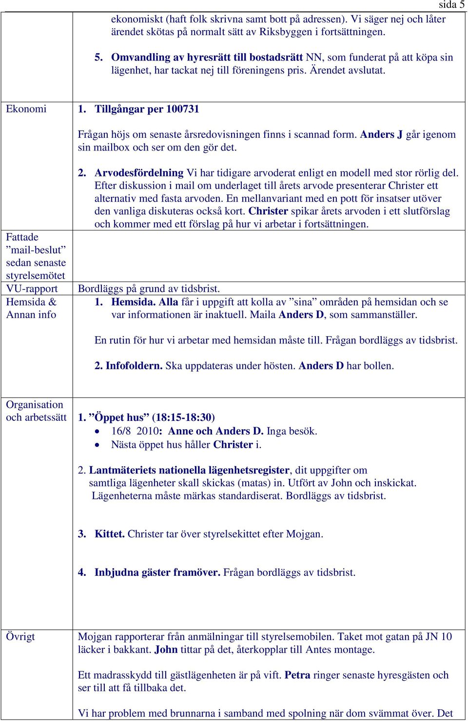 Fattade mail-beslut sedan senaste styrelsemötet VU-rapport Hemsida & Annan info 2. Arvodesfördelning Vi har tidigare arvoderat enligt en modell med stor rörlig del.