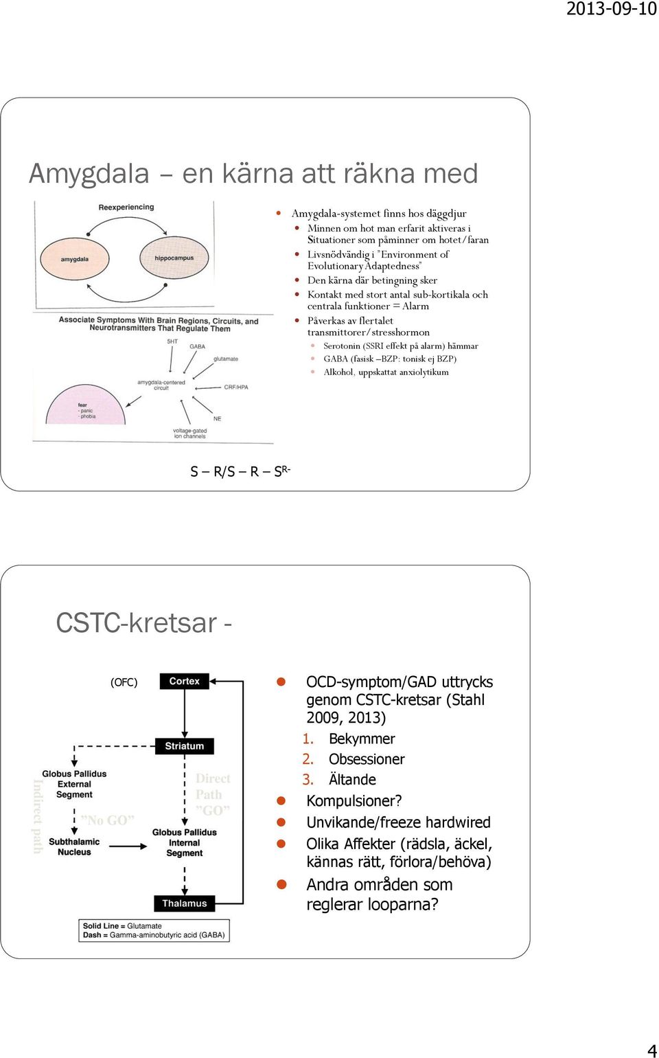 alarm) hämmar GABA (fasisk BZP: tonisk ej BZP) Alkohol, uppskattat anxiolytikum S R/S R S R- CSTC-kretsar - Indirect path (OFC) No GO Direct Path GO OCD-symptom/GAD uttrycks genom