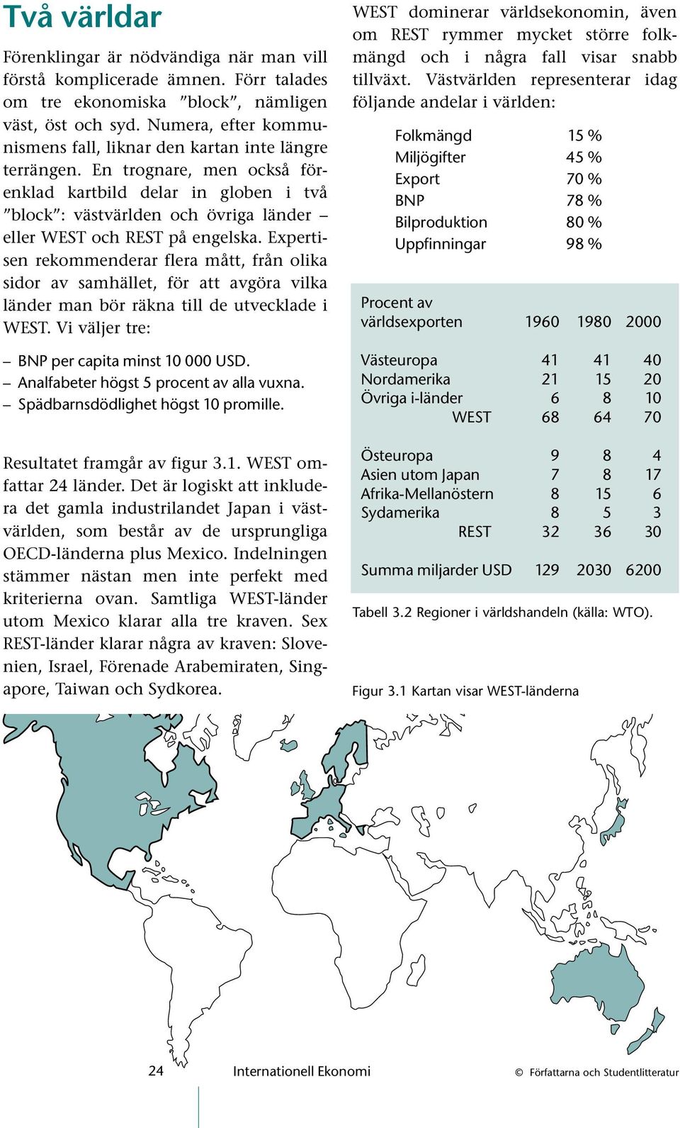 En trognare, men också förenklad kartbild delar in globen i två block : västvärlden och övriga länder eller WEST och REST på engelska.