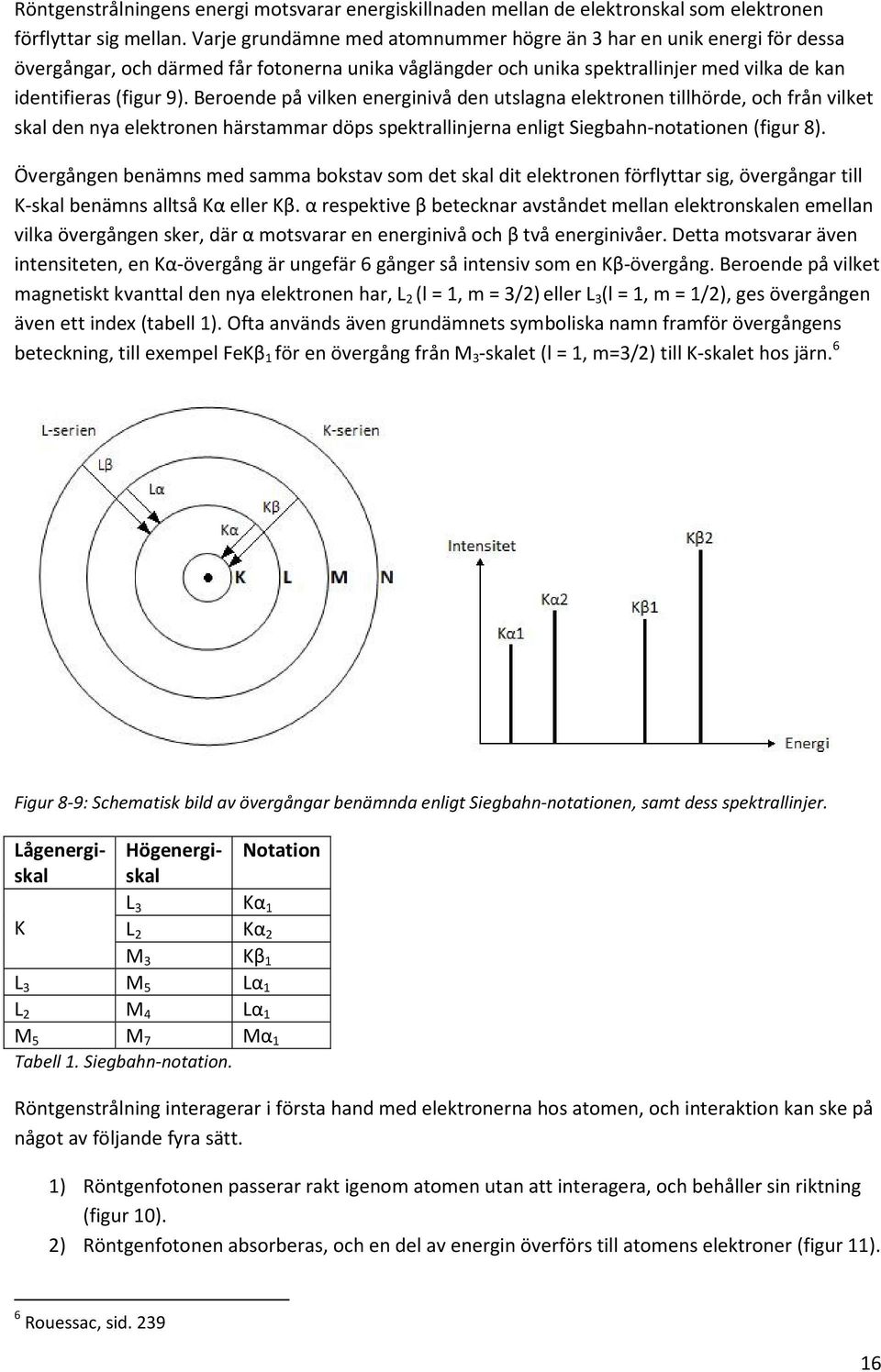 Beroende på vilken energinivå den utslagna elektronen tillhörde, och från vilket skal den nya elektronen härstammar döps spektrallinjerna enligt Siegbahn-notationen (figur 8).