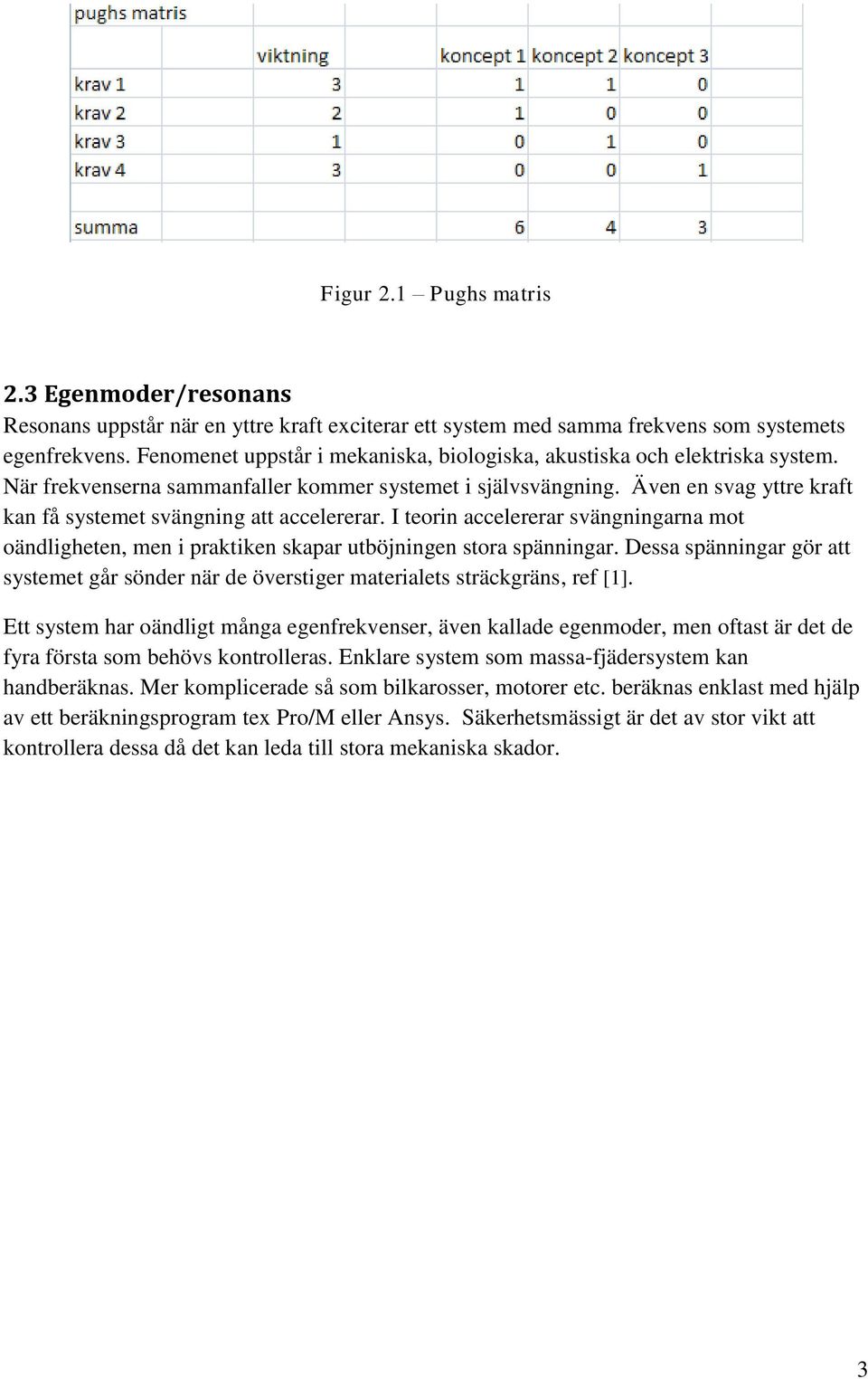 Även en svag yttre kraft kan få systemet svängning att accelererar. I teorin accelererar svängningarna mot oändligheten, men i praktiken skapar utböjningen stora spänningar.