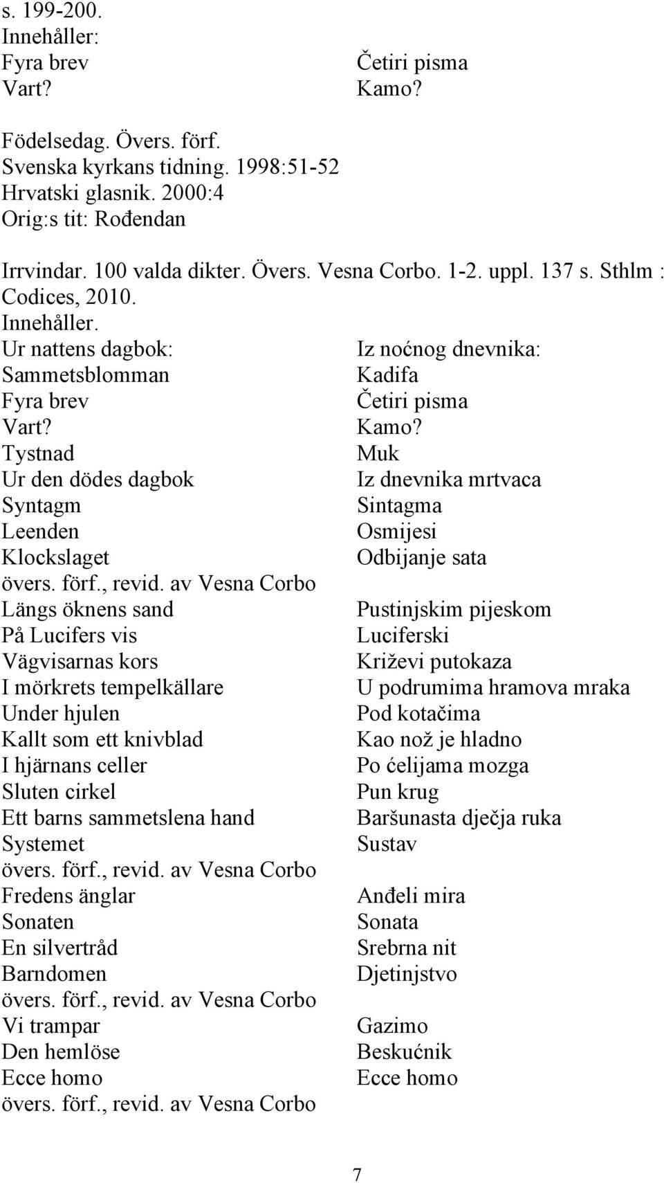 Tystnad Muk Ur den dödes dagbok Iz dnevnika mrtvaca Syntagm Sintagma Leenden Osmijesi Klockslaget Odbijanje sata övers. förf., revid.