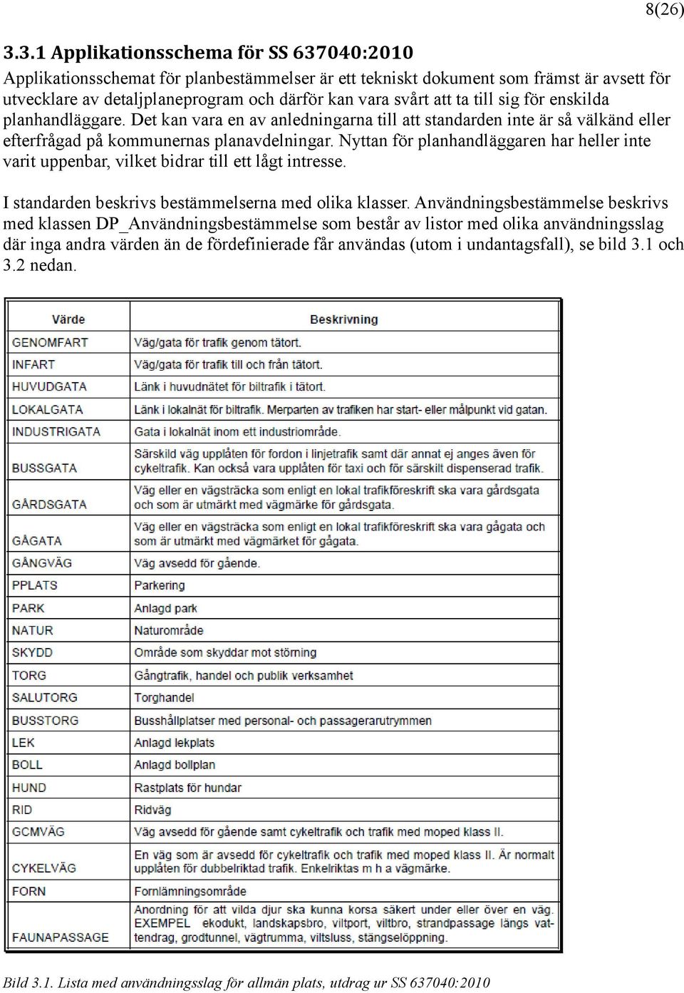 Nyttan för planhandläggaren har heller inte varit uppenbar, vilket bidrar till ett lågt intresse. 8(26) I standarden beskrivs bestämmelserna med olika klasser.