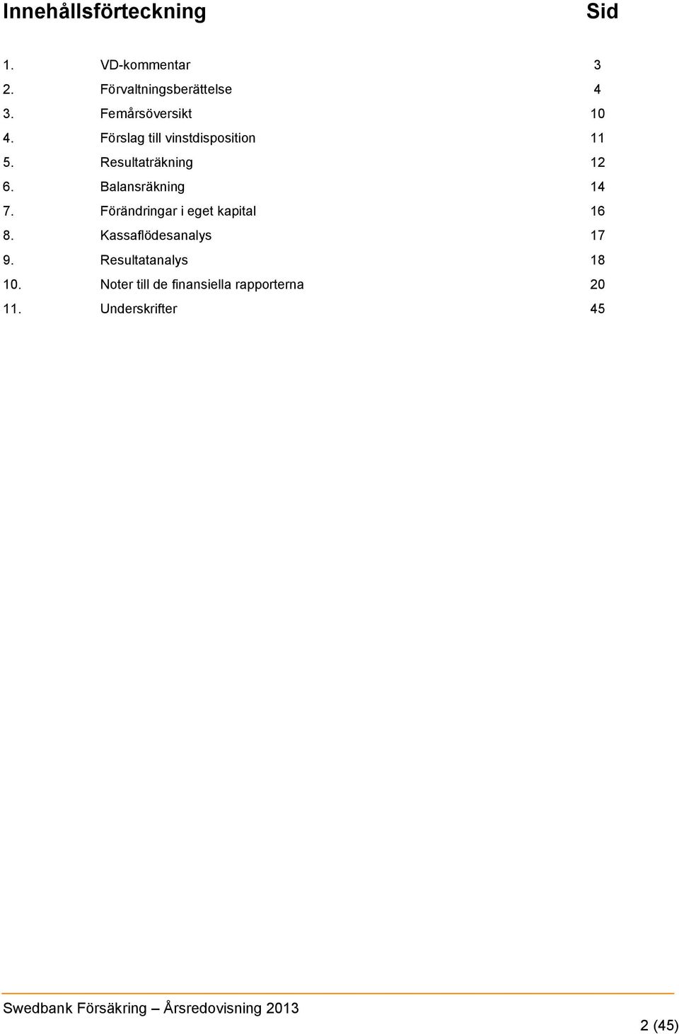 Balansräkning 14 7. Förändringar i eget kapital 16 8. Kassaflödesanalys 17 9.