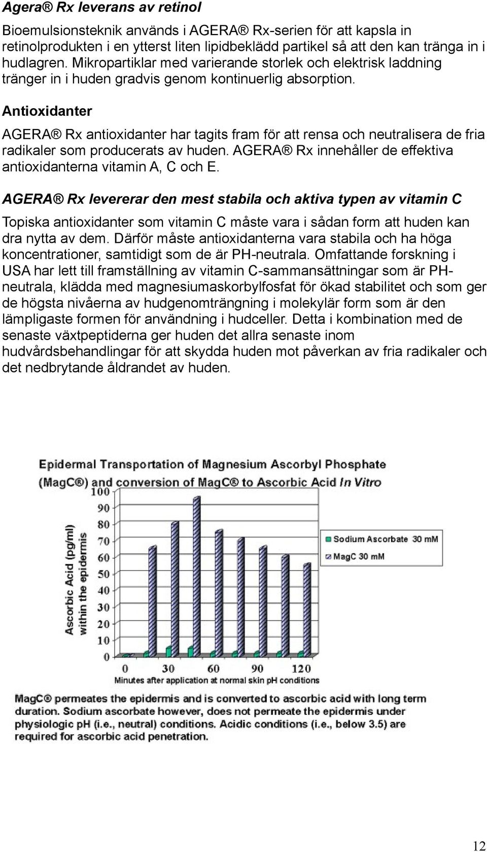 Antioxidanter AGERA Rx antioxidanter har tagits fram för att rensa och neutralisera de fria radikaler som producerats av huden. AGERA Rx innehåller de effektiva antioxidanterna vitamin A, C och E.