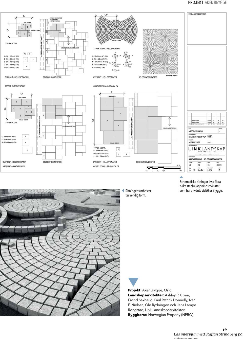 Projekt: Aker Brygge, Oslo. Landskapsarkitekter: Ashley R.