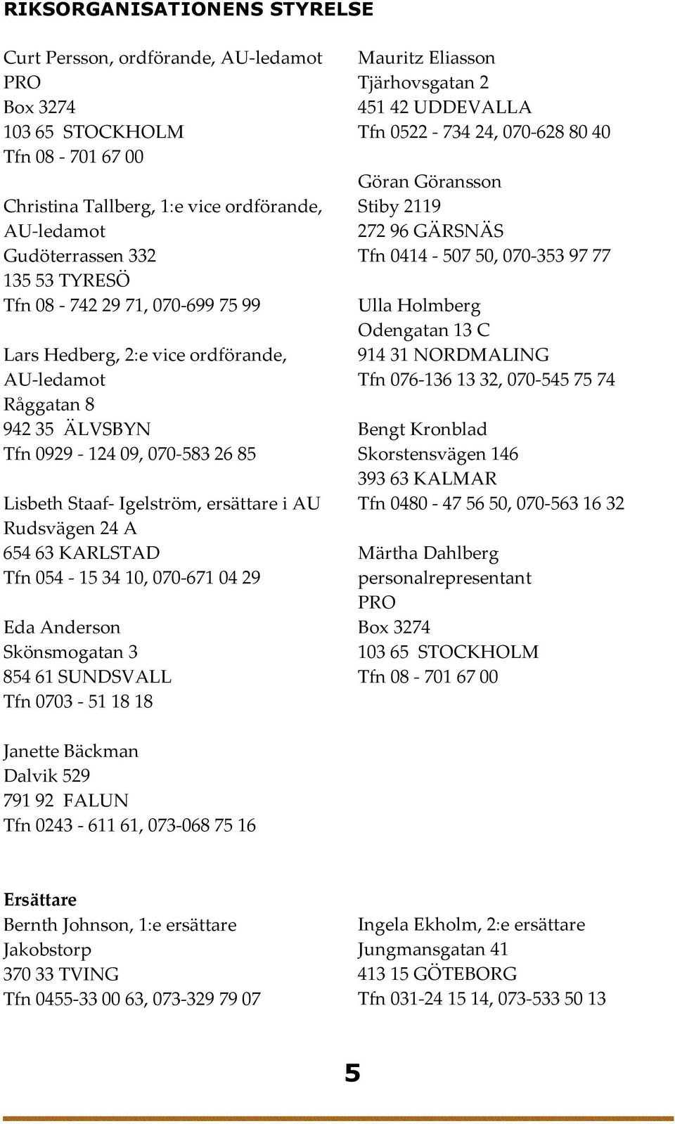 KARLSTAD Tfn 054-15 34 10, 070-671 04 29 Eda Anderson Skönsmogatan 3 854 61 SUNDSVALL Tfn 0703-51 18 18 Mauritz Eliasson Tjärhovsgatan 2 451 42 UDDEVALLA Tfn 0522-734 24, 070-628 80 40 Göran