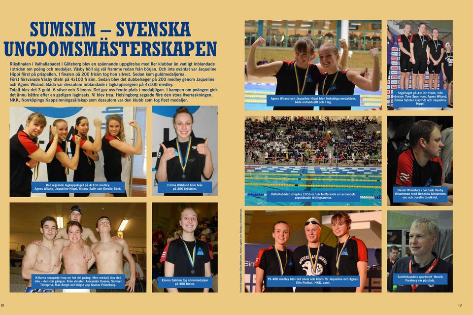 Först försvarade Väsby titeln på 4x100 frisim. Sedan blev det dubbelseger på 200 medley genom Jaqueline och Agnes Wiiand. Båda var dessutom inblandade i lagkappssegern på 4x100 medley.