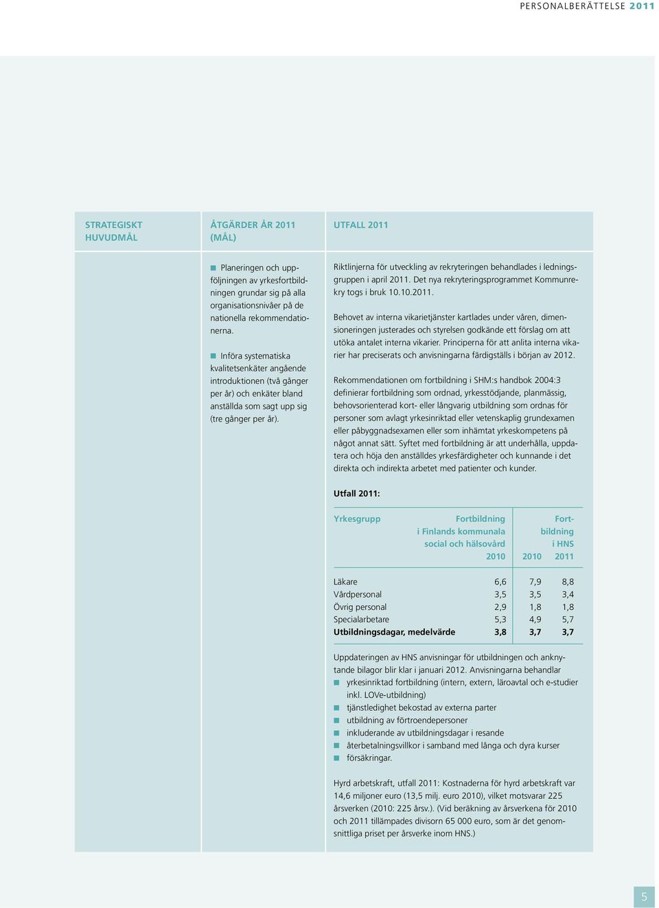 Riktlinjerna för utveckling av rekryteringen behandlades i ledningsgruppen i april 2011.