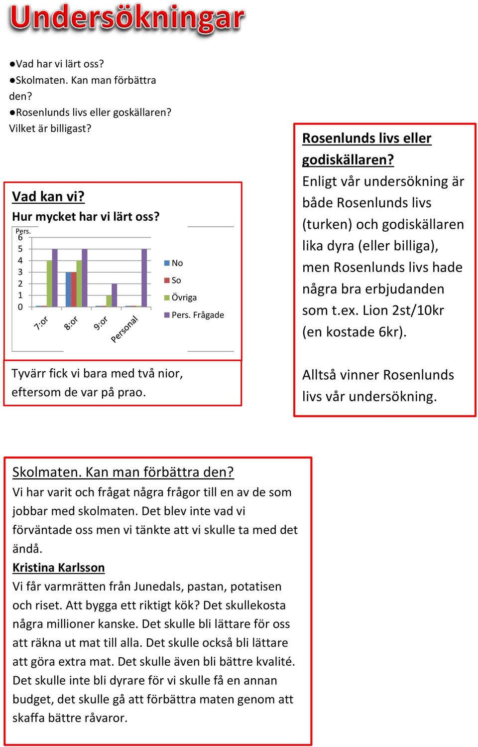 Det blev inte vad vi förväntade oss men vi tänkte att vi skulle ta med det ändå. Kristina Karlsson Vi får varmrätten från Junedals, pastan, potatisen och riset. Att bygga ett riktigt kök?