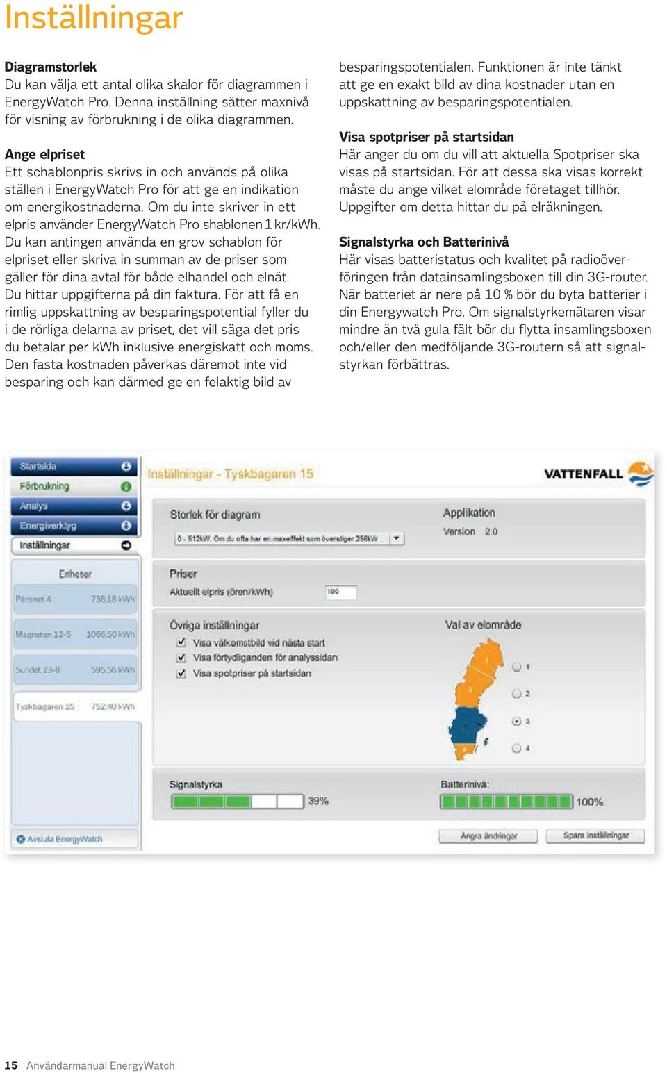 Om du inte skriver in ett elpris använder EnergyWatch Pro shablonen 1 kr/kwh.