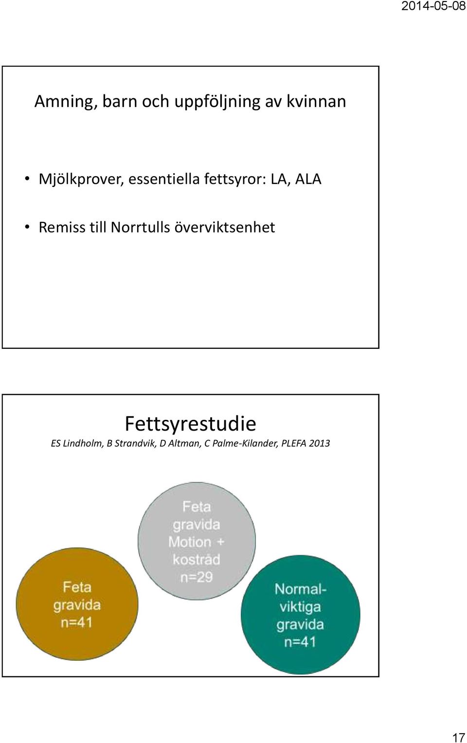 till Norrtulls överviktsenhet Fettsyrestudie ES