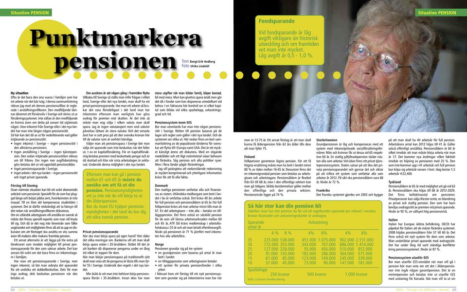 I denna sammanfattning räknar jag med att dennes pensionsvillkor är reglerade i anställningsvillkoren. Den medföljande lämnar däremot ett förvärvsliv i Sverige och skrivs ut ur försäkringssystemet.