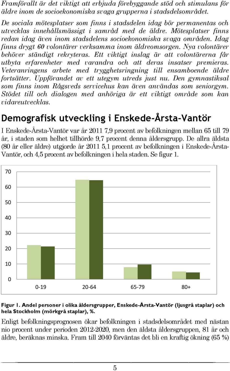 Mötesplatser finns redan idag även inom stadsdelens socioekonomiska svaga områden. Idag finns drygt 60 volontärer verksamma inom äldreomsorgen. Nya volontärer behöver ständigt rekryteras.