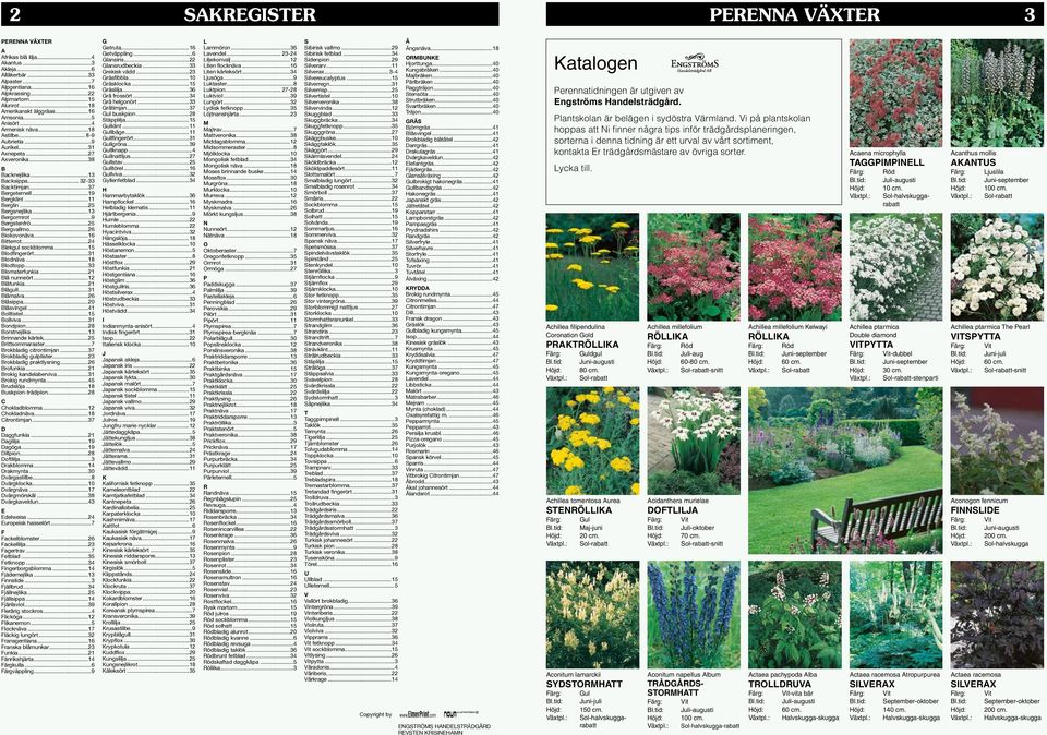 Bergvallmo 26 Biokovonäva 16 Bitterrot 24 Blekgul sockblomma 15 Blodfingerört 31 Blodnäva 18 Blodtopp 33 Blomsterfunkia 21 nunneört 12 funkia 21 gull 31 malva 26 sippa 20 svingel 41 Bolltistel 15