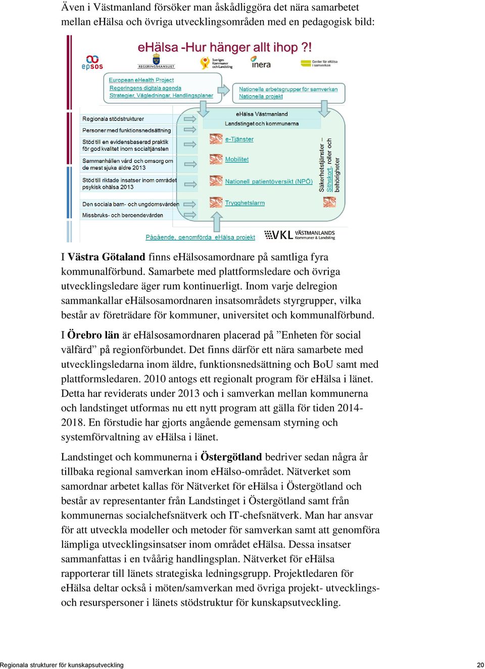 Inom varje delregion sammankallar ehälsosamordnaren insatsområdets styrgrupper, vilka består av företrädare för kommuner, universitet och kommunalförbund.