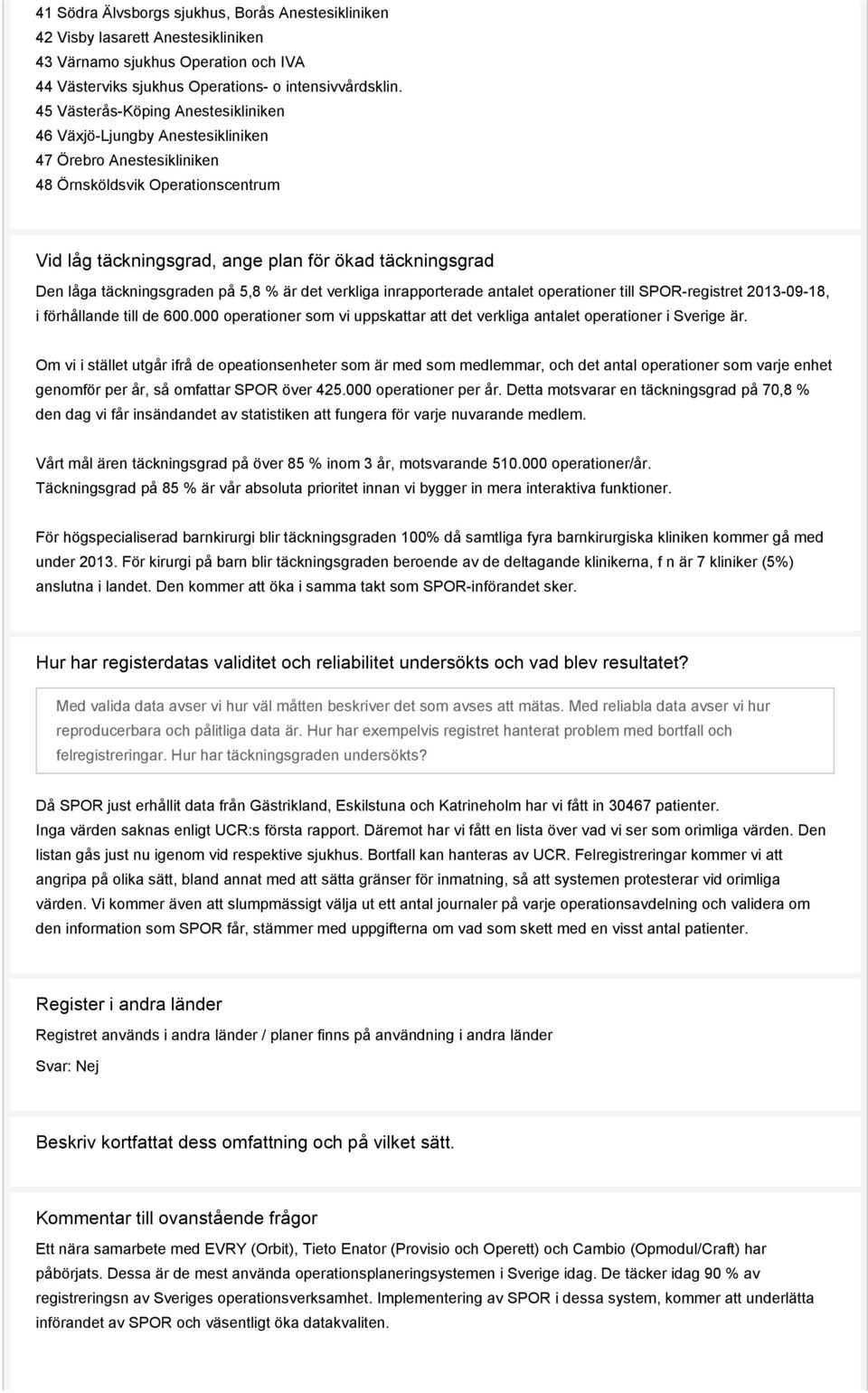 täckningsgraden på 5,8 % är det verkliga inrapporterade antalet operationer till SPOR-registret 2013-09-18, i förhållande till de 600.