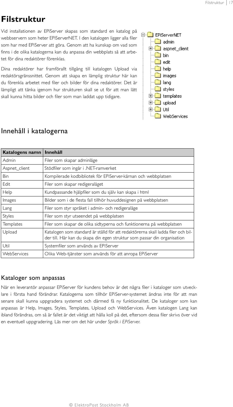 Dina redaktörer har framförallt tillgång till katalogen Upload via redaktörsgränssnittet. Genom att skapa en lämplig struktur här kan du förenkla arbetet med filer och bilder för dina redaktörer.