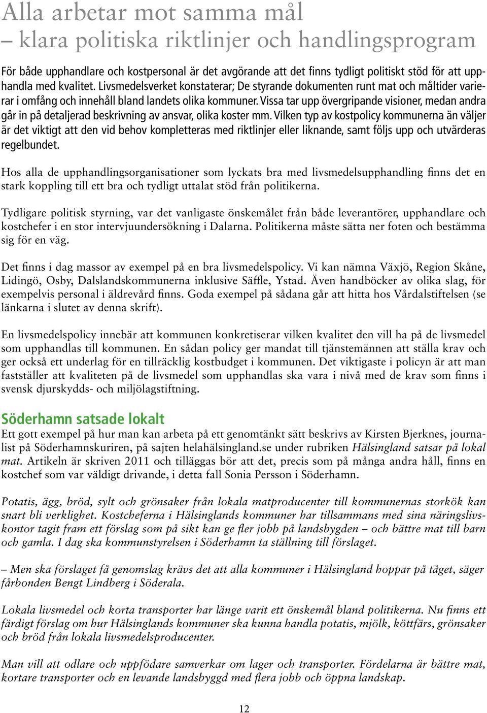 Vissa tar upp övergripande visioner, medan andra går in på detaljerad beskrivning av ansvar, olika koster mm.