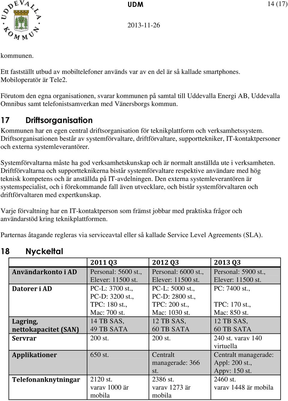 17 Driftsorganisation Kommunen har en egen central driftsorganisation för teknikplattform och verksamhetssystem.