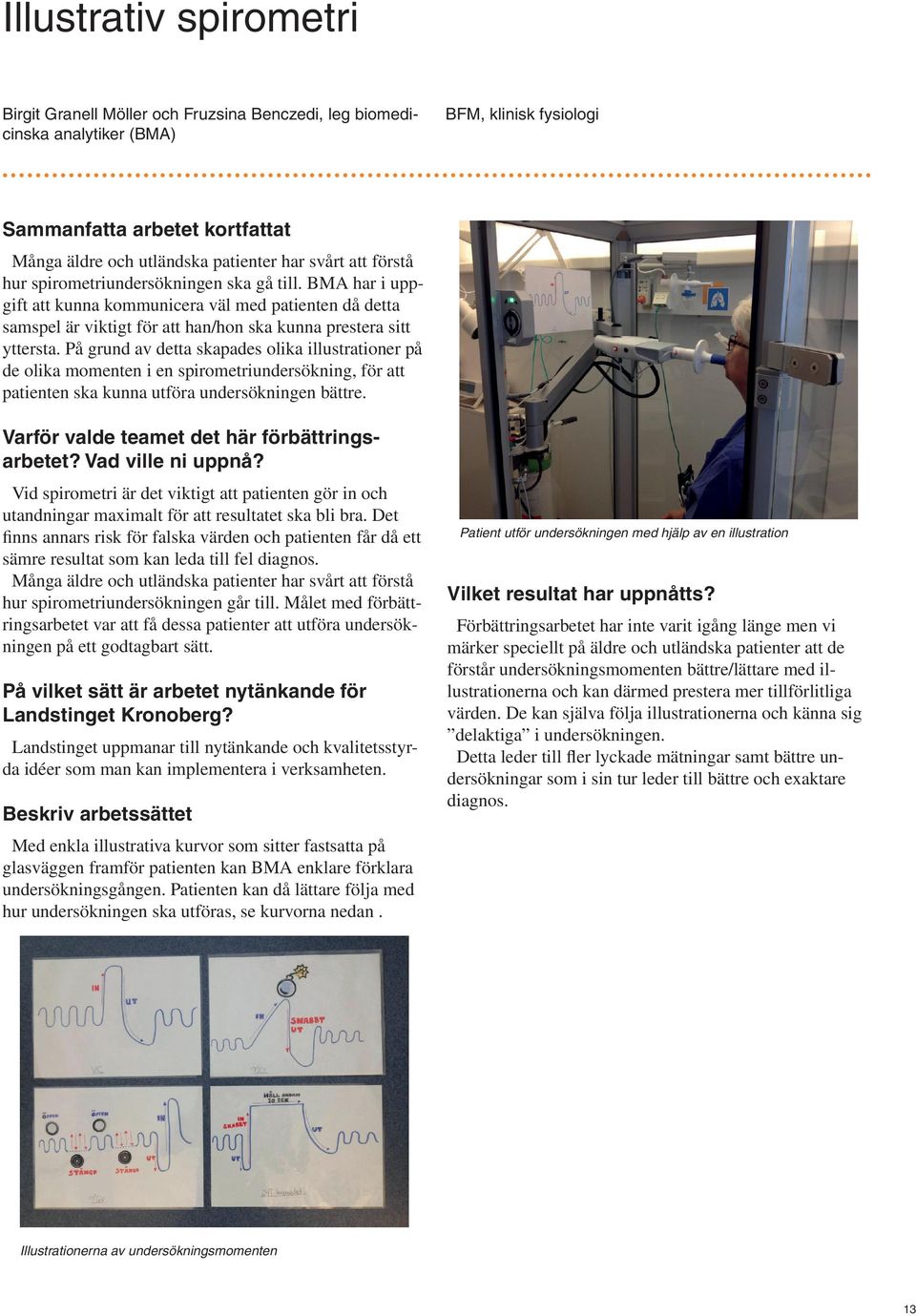 På grund av detta skapades olika illustrationer på de olika momenten i en spirometriundersökning, för att patienten ska kunna utföra undersökningen bättre.