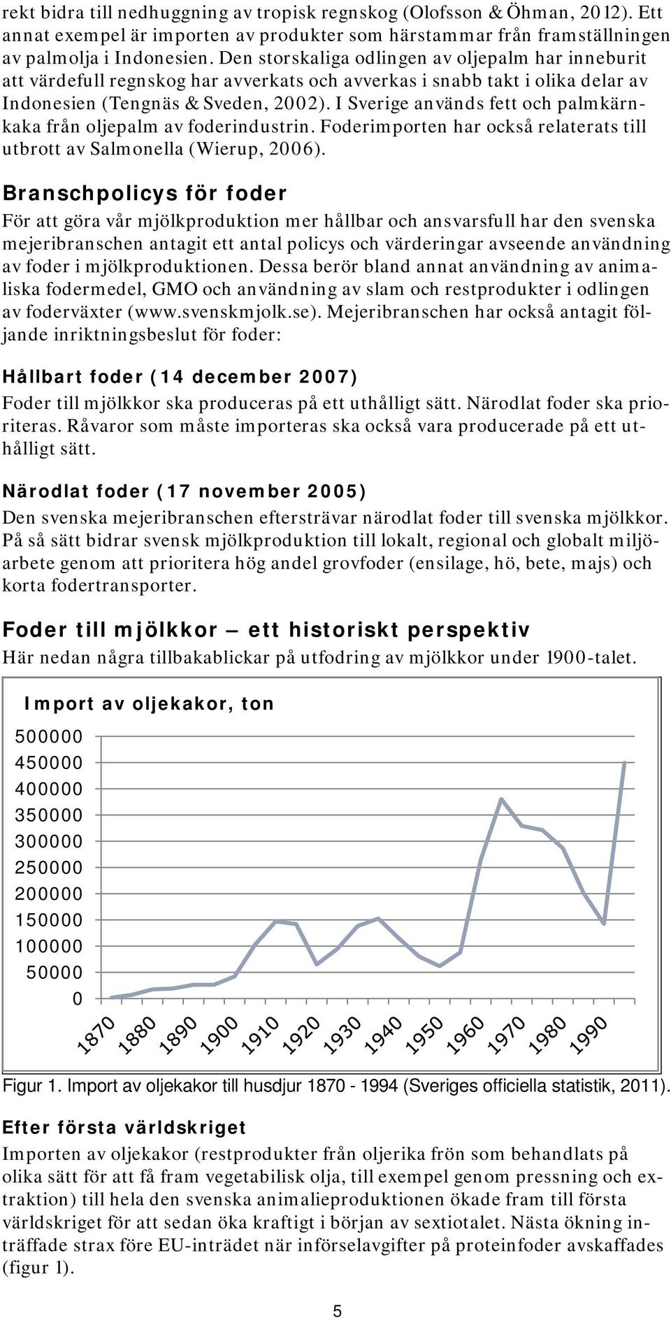 I Sverige används fett och palmkärnkaka från oljepalm av foderindustrin. Foderimporten har också relaterats till utbrott av Salmonella (Wierup, 2006).