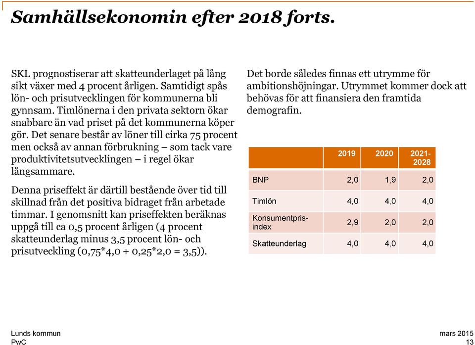 Det senare består av löner till cirka 75 procent men också av annan förbrukning som tack vare produktivitetsutvecklingen i regel ökar långsammare.