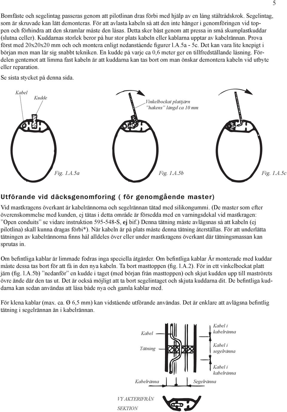 Kuddarnas storlek beror på hur stor plats kabeln eller kablarna upptar av kabelrännan. Prova först med 20x20x20 mm och och montera enligt nedanstående figurer l.a.5a - 5c.