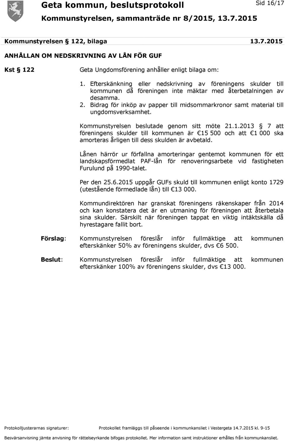 Bidrag för inköp av papper till midsommarkronor samt material till ungdomsverksamhet. Kommunstyrelsen beslutade genom sitt möte 21.