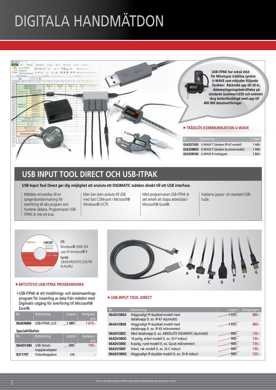 Beteckning Listpris 02AZD730D U-WAVE-T Sändare (IP-67-modell) 1 440:- 02AZD880D U-WAVE-T Sändare (summermodell) 1 440:- 02AZD810D U-WAVE-R mottagare 2 862:- USB INPUT TOOL DIRECT OCH USB-ITPAK USB