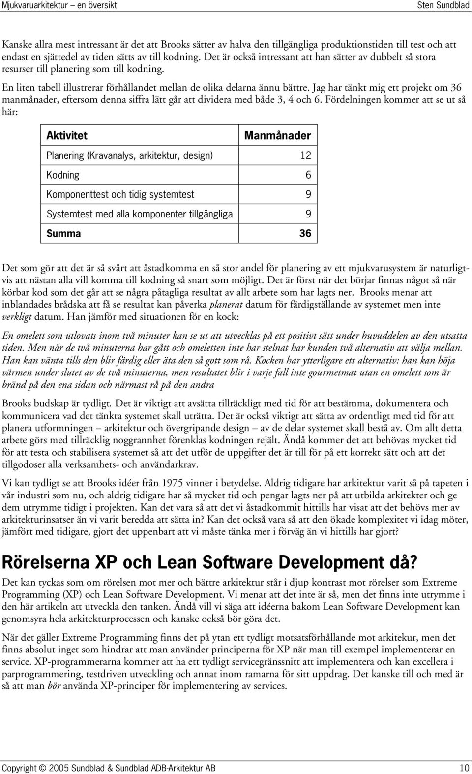 Jag har tänkt mig ett projekt om 36 manmånader, eftersom denna siffra lätt går att dividera med både 3, 4 och 6.