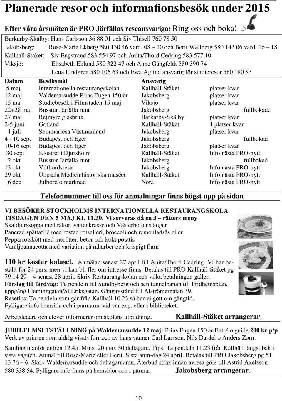 16 18 Kallhäll-Stäket: Siv Engstrand 583 554 97 och Anita/Thord Cedring 583 577 10 Viksjö: Elisabeth Eklund 580 322 47 och Anne Gångfeldt 580 390 74 Lena Lindgren 580 106 63 och Ewa Aglind ansvarig