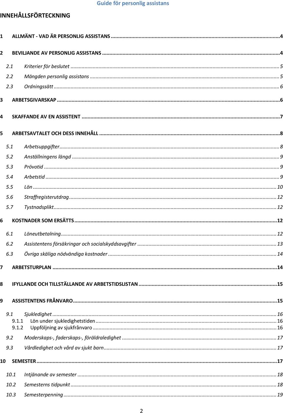 .. 10 5.6 Straffregisterutdrag... 12 5.7 Tystnadsplikt... 12 6 KOSTNADER SOM ERSÄTTS... 12 6.1 Löneutbetalning... 12 6.2 Assistentens försäkringar och socialskyddsavgifter... 13 6.