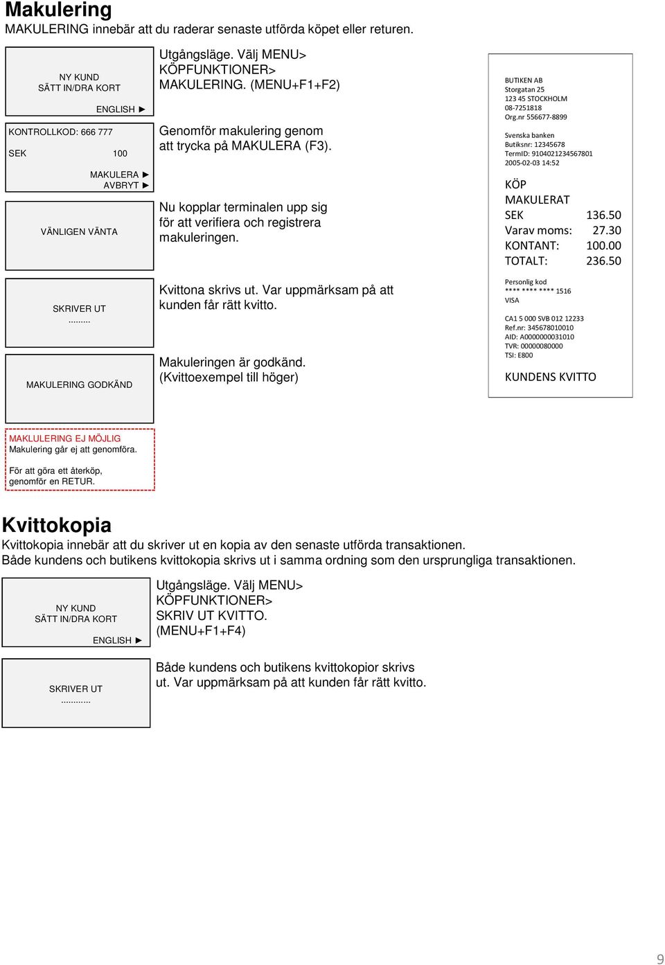 00 236.50... MAKULERING GODKÄND Kvittona skrivs ut. Var uppmärksam på att kunden får rätt kvitto. Makuleringen är godkänd.
