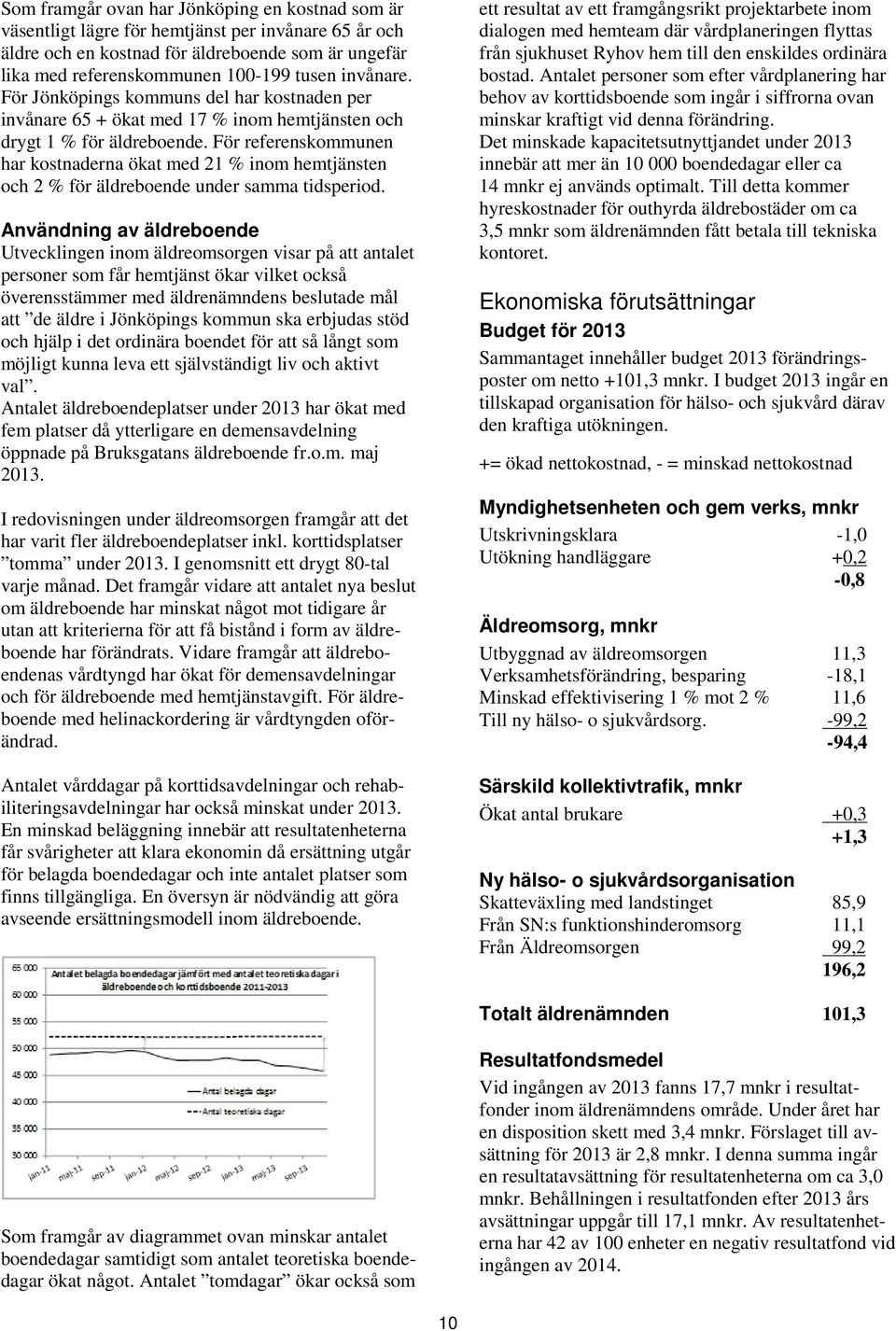 För referenskommunen har kostnaderna ökat med 21 % inom hemtjänsten och 2 % för äldreboende under samma tidsperiod.