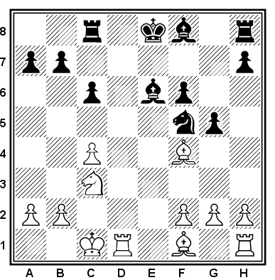 Spel 32-36 Spel 32 1.Sf3 d5 2.d4 Sc6 3.c4 Lg4 4.cxd5 Lxf3 5.dxc6 Lxc6 6.Sc3 Sf6 7.Lg5 e6 8.e3 Le7 9.Lb5 Lxb5 10.Sxb5 Lb4+ 11.Kf1 O-O 12.Sc3 Lxc3 13.bxc3 h6 14.Lxf6 Dxf6 15.Tb1 b6 16.Dd3 Tad8 17.