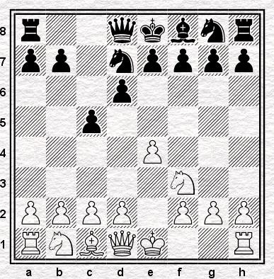 Canals attack I 1.e4 c5 2.Sf3 d6 3.Lb5+ Sc6 4.O-O Ld7 5.Te1 Sf6 6.c3 a6 7.Lf1 Lg4 8.h3 Lxf3 9.Dxf3 g6 22.Td6 Sc5, svart något bättre, G.Sax L.Polugaevski, 1977. 1o.Sa3 Lg7 11.Sc4 O-O 12.d3 b5 13.