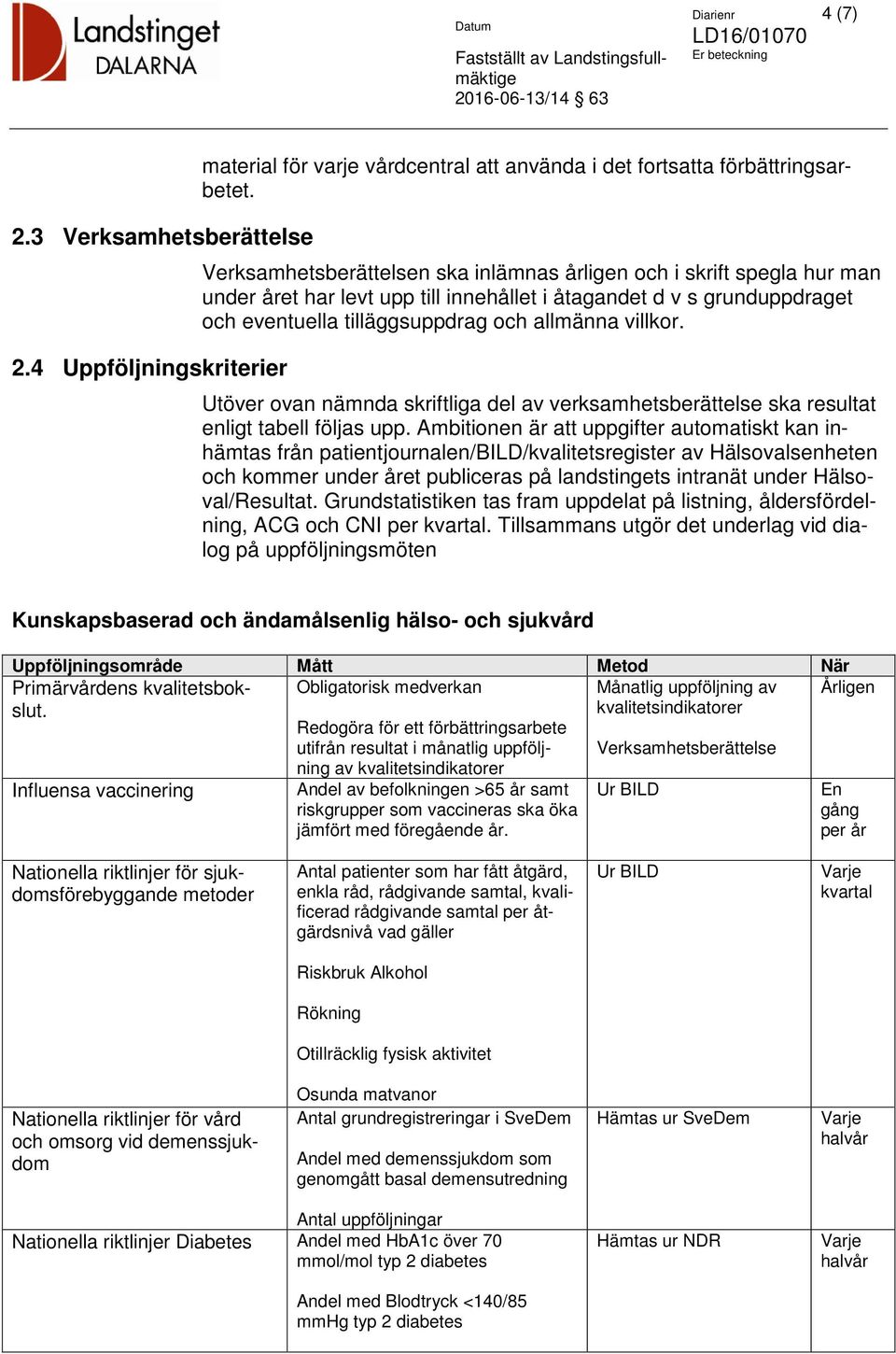 Utöver ovan nämnda skriftliga del av verksamhetsberättelse ska resultat enligt tabell följas upp.